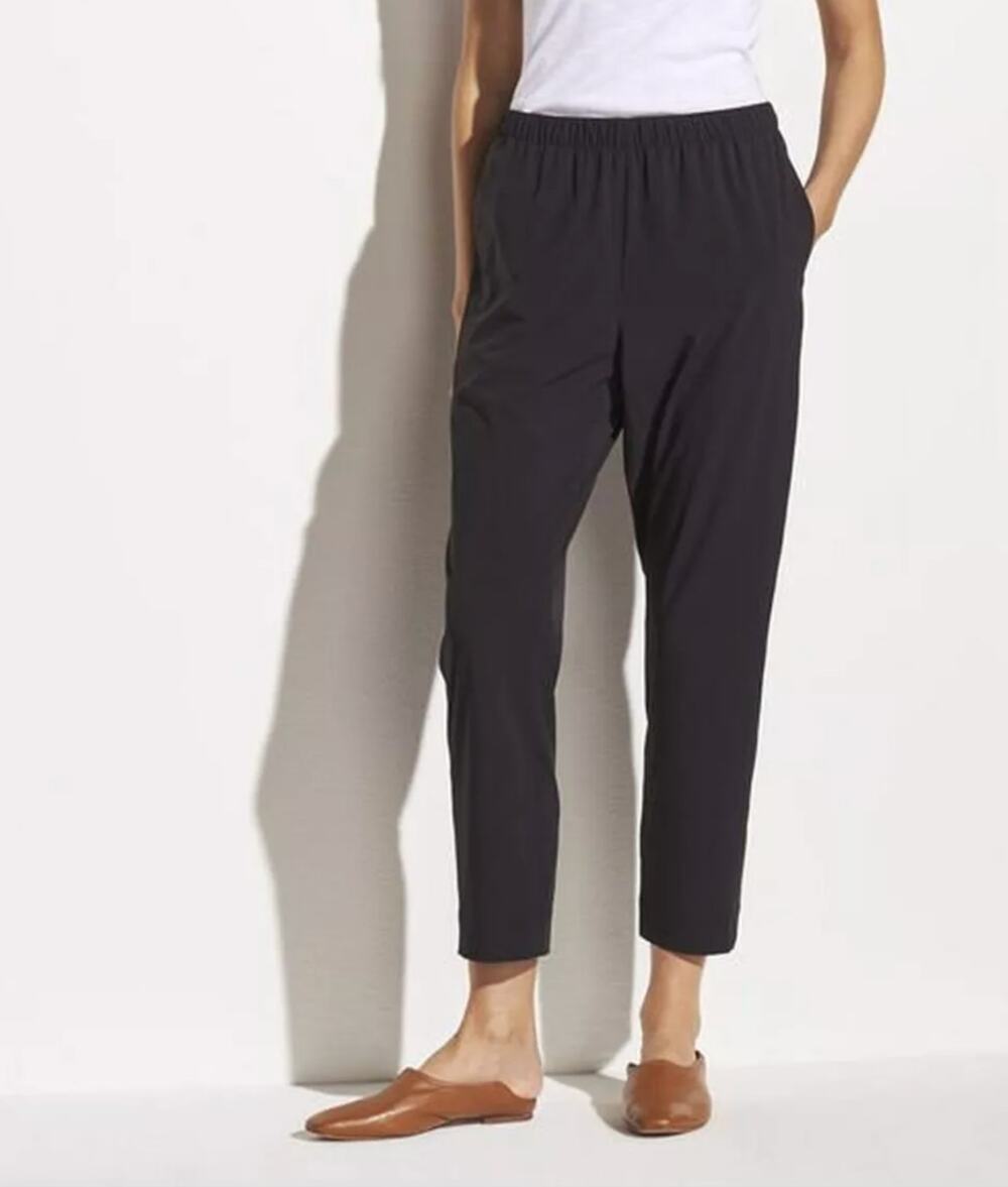 Vince Travel Pants Black Lightweight Elastic Pull On Pocket Cropped Straight Leg